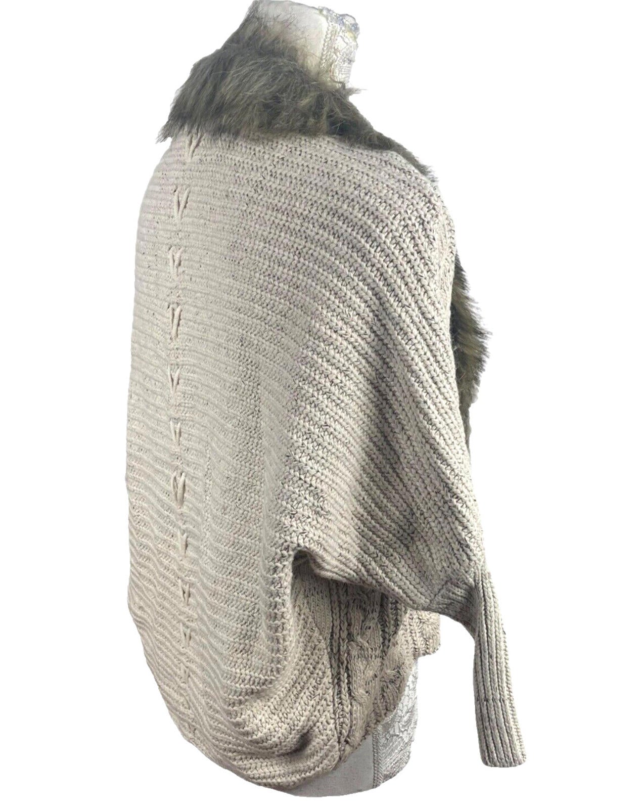 Faux Fur Trimmed Knit Cardigan Sweater Women's UK Size S