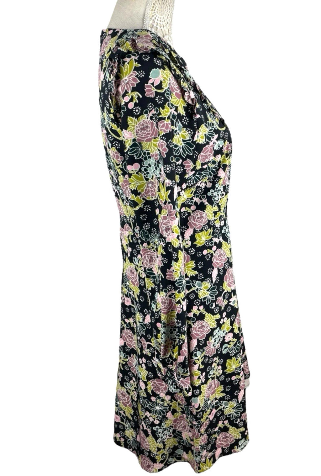 Red Herring Black Floral Dress High Neck Knee Length Women’s UK Size 12