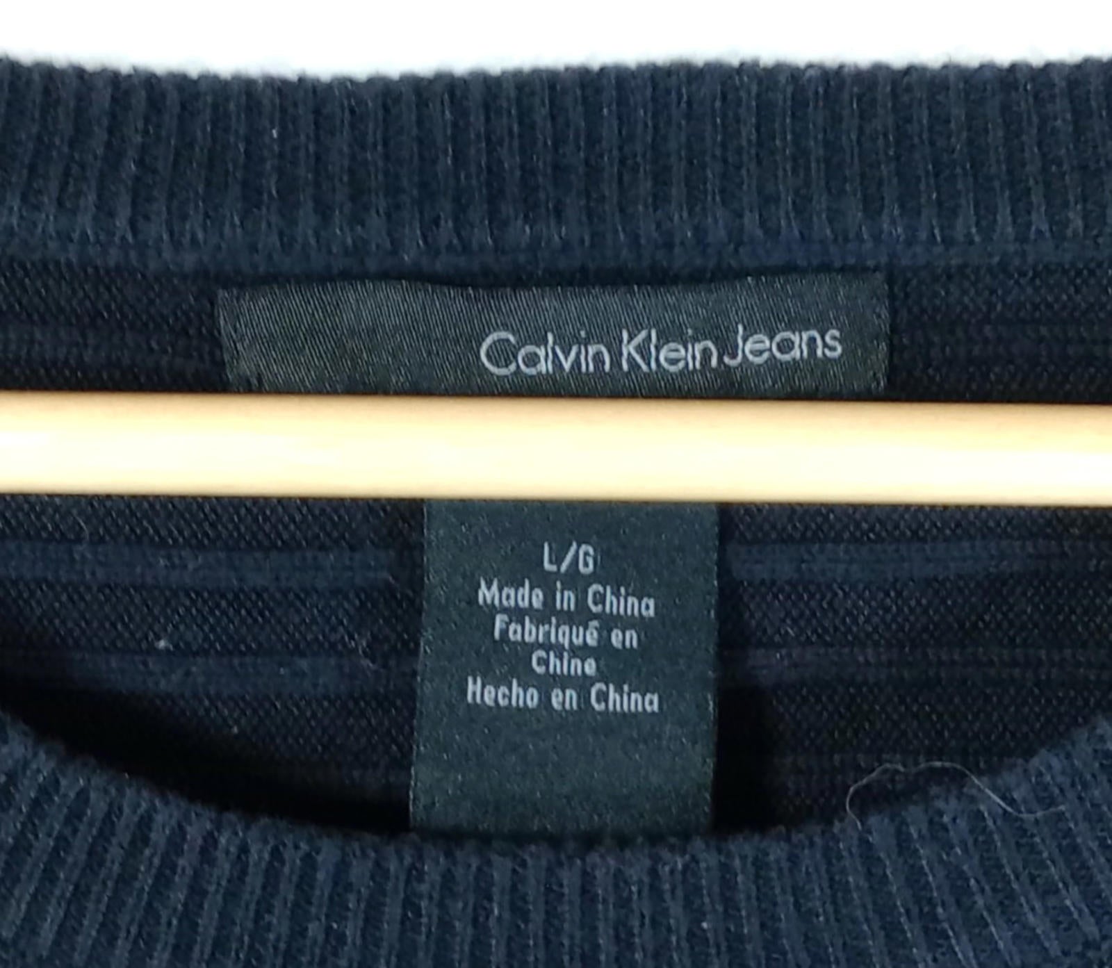 Calvin Klein Knit Jumper Men's UK Size L Black Long Sleeve 100% Cotton Crew Neck