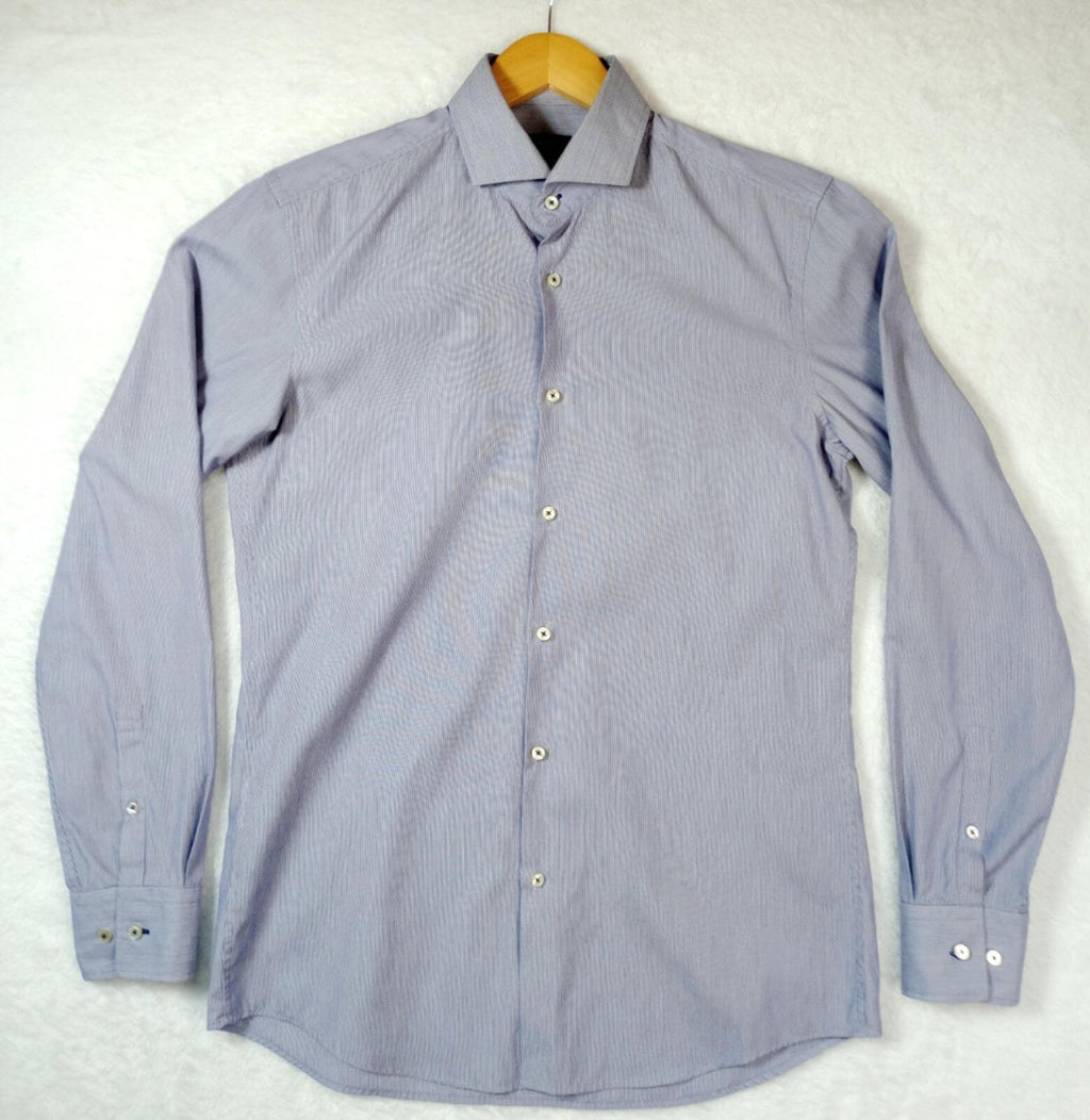 Hugo Boss Shirt Men's UK Size S Blue Stripe 100% Cotton Easy Care Slim Fit