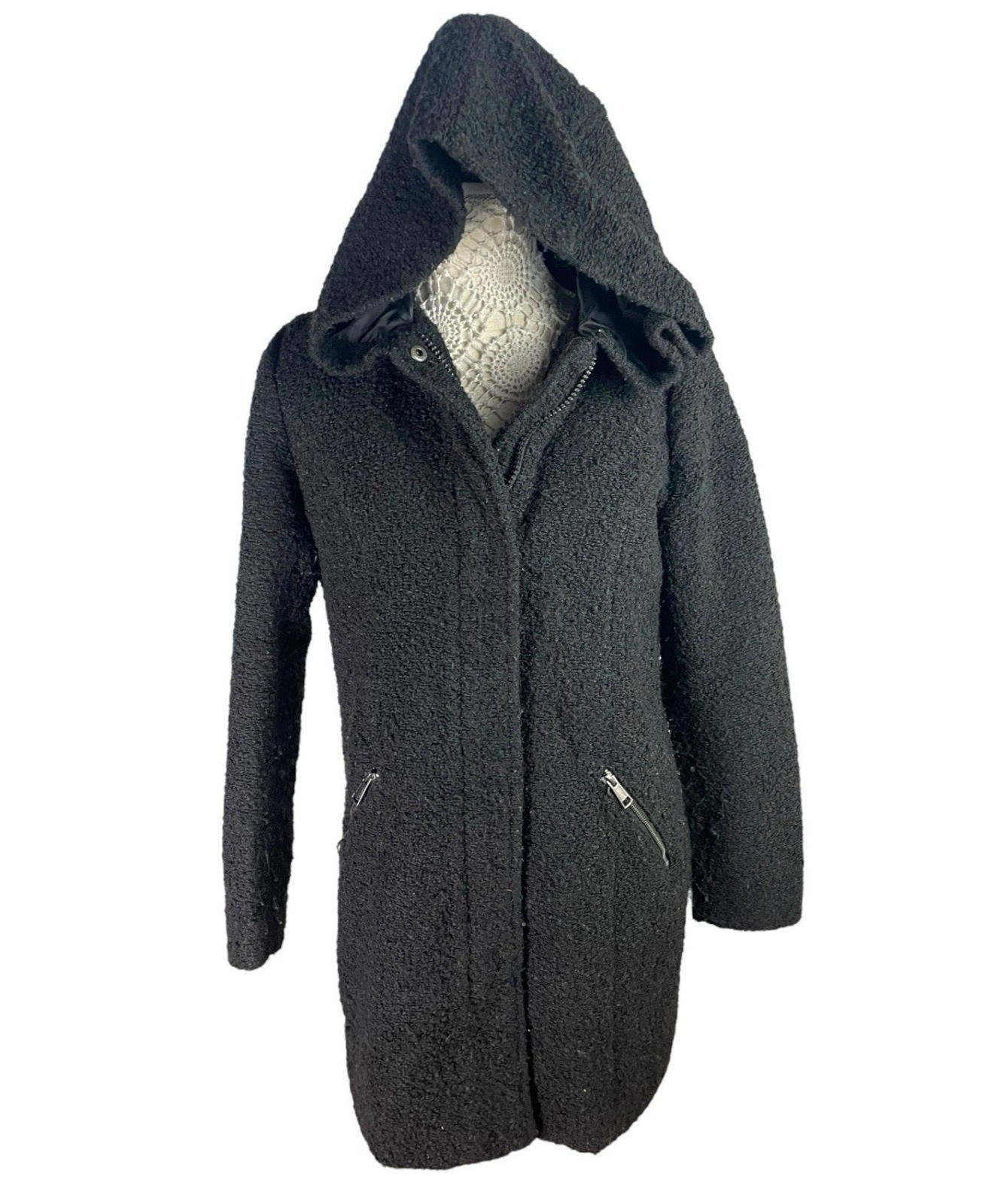 Primark Black Teddy Fleece Coat Mid Length Hooded Women’s UK Size 14