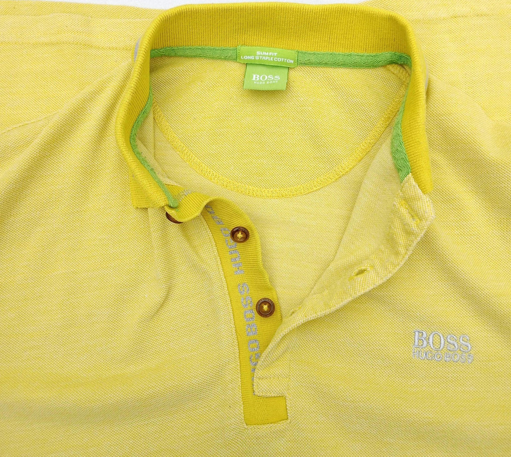 Hugo Boss Polo Shirt Men's UK Size L Yellow Short Sleeve 100% Cotton Easy Care