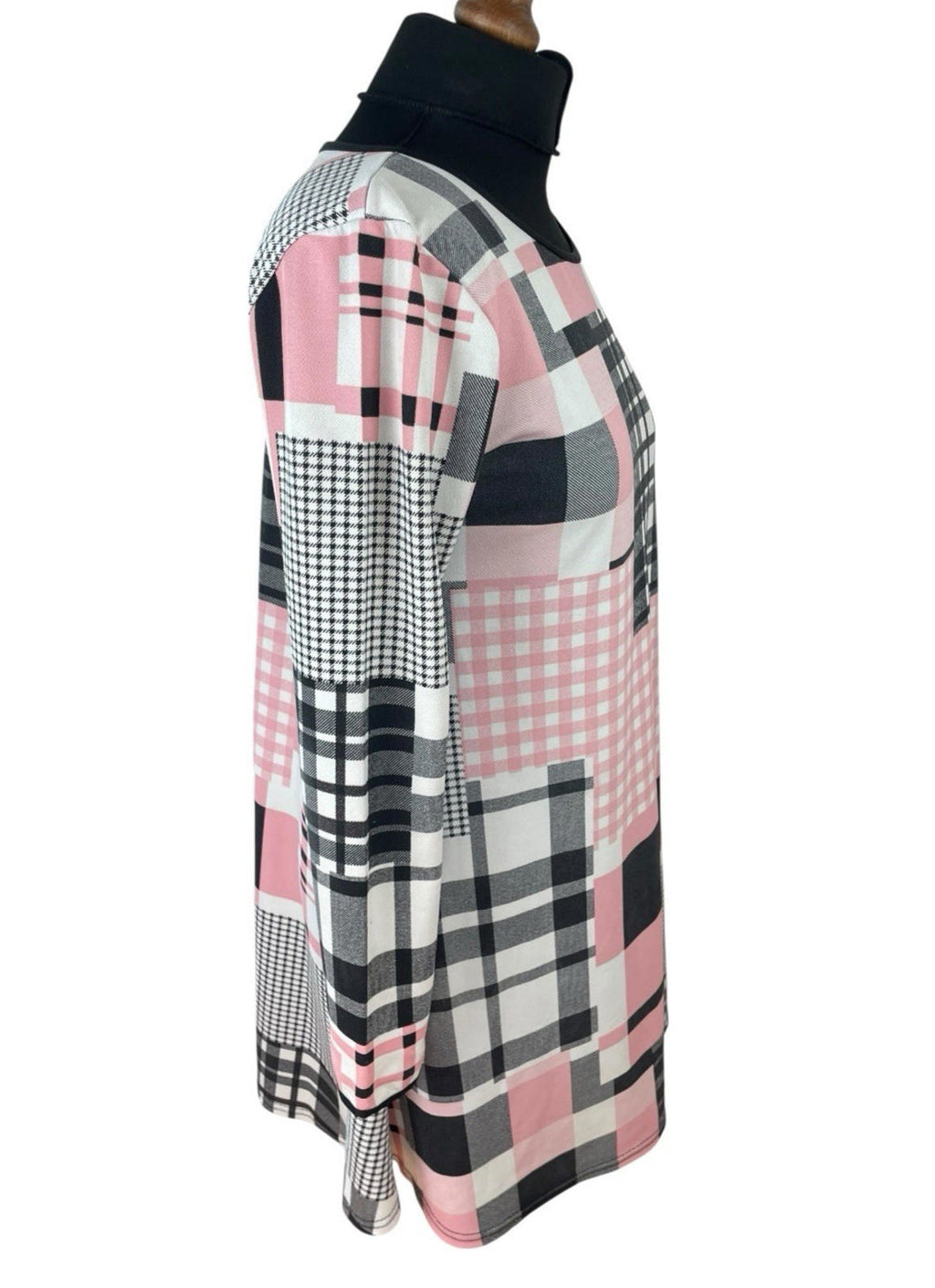Silk Checkered T-shirt Dress 3/4 Sleeve Pink Black White Women’s UK Size 14
