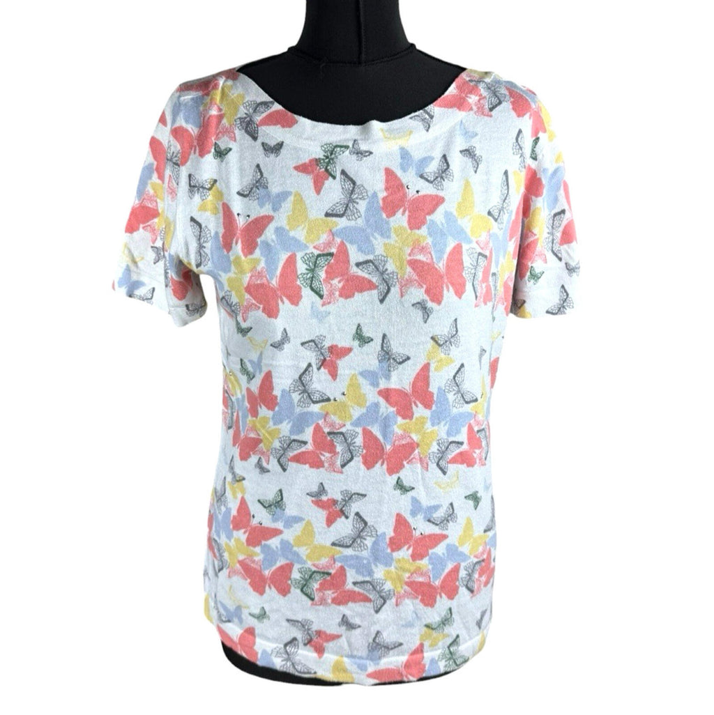 Next Butterfly Print T-Shirt Top Women’s UK Size 12 Multi-Color Studded Accents
