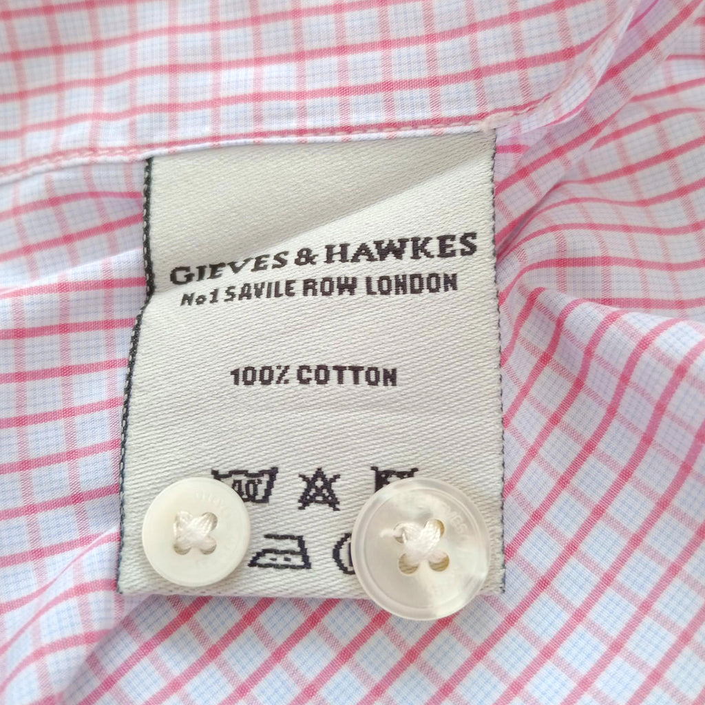 Gieves & Hawkes Pink Check Long Sleeve Shirt Men's UK Size M 37" Chest