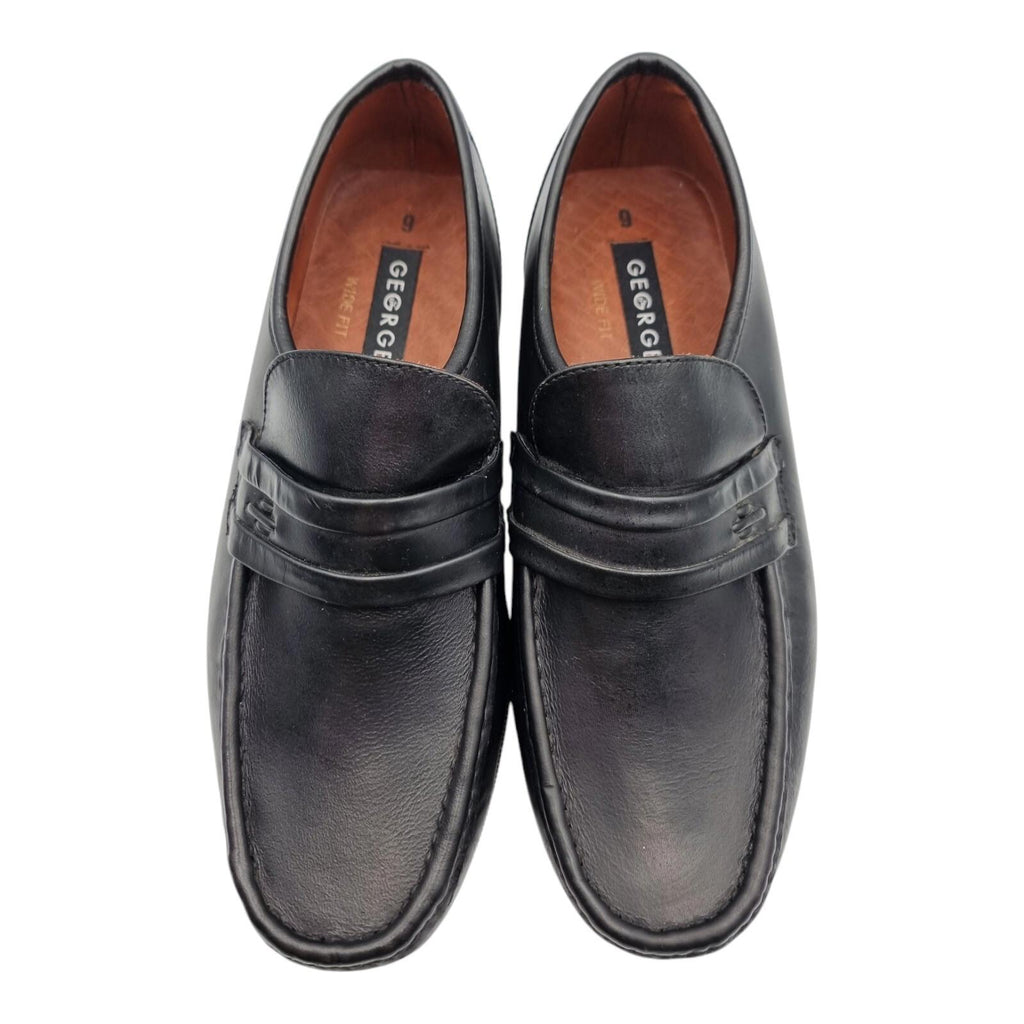 George Black Shoes Faux Leather Slip On Loafers Wide Fit Men's UK Size 6