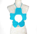 Blue Knit Flower Crop Top Backless Women’s UK Size S