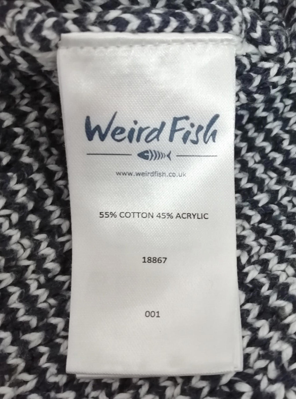 Weird Fish Chunky Knit Jumper Men's UK Size 2XL Navy White Crew Neck Sweater