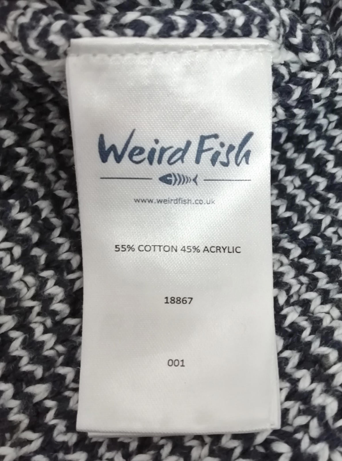 Weird Fish Chunky Knit Jumper Men's UK Size 2XL Navy White Crew Neck Sweater