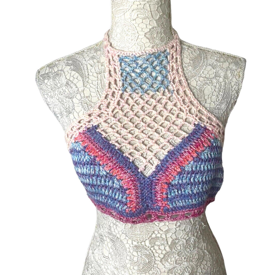 Zara Crochet Knit Halter Crop Top Summer Women's UK Size Large