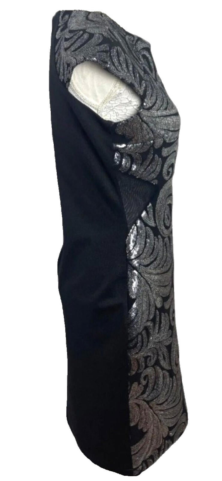 Amy Childs Black Midi Dress Silver Sequin Leaf Detail Women's UK Size 14
