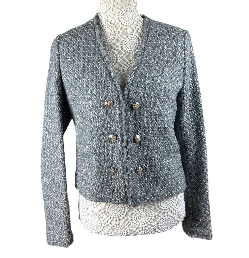 Marks & Spencer Tweed Blazer Coat Jacket Grey Mid Length Women’s UK Size 8