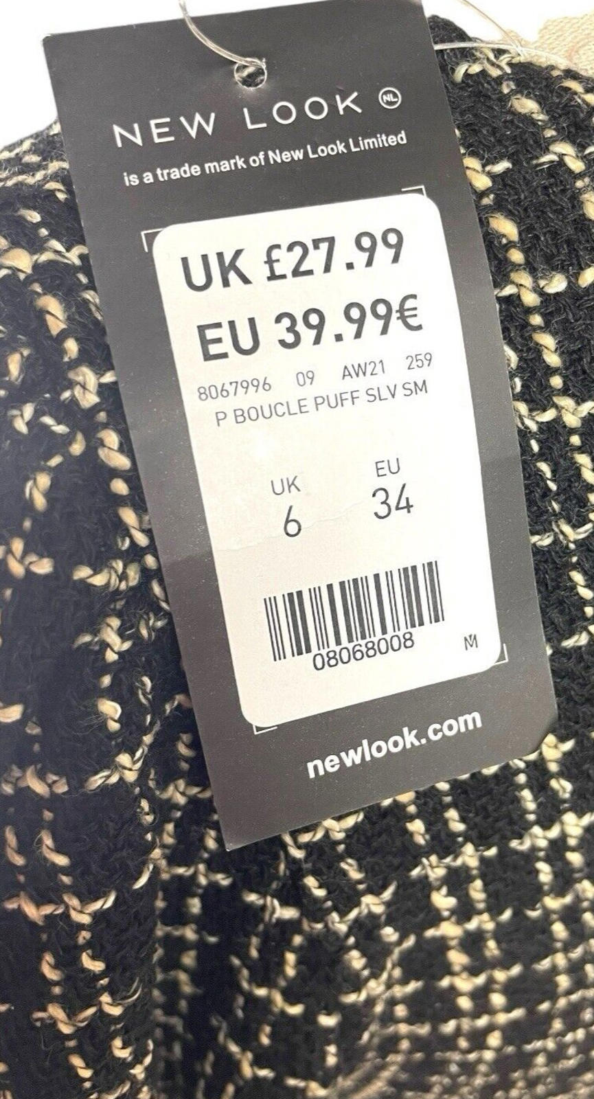 New Look Smock Dress Women's UK Size 6 Black Check Midi Short Puff Sleeve PETITE