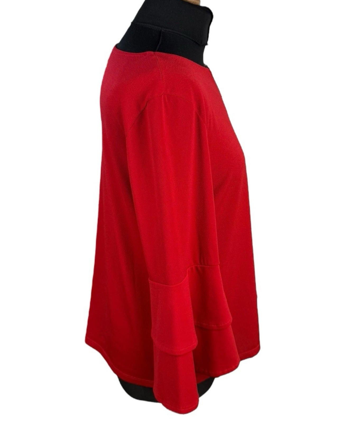 Klass Bright Red Blouse 3/4 Sleeve Gold Buckle Detail Women’s UK Size M