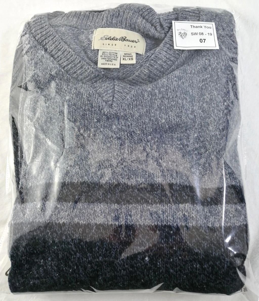 Eddie Bauer Grey Navy Knit Sweatshirt Jumper Men's Size XL Pullover