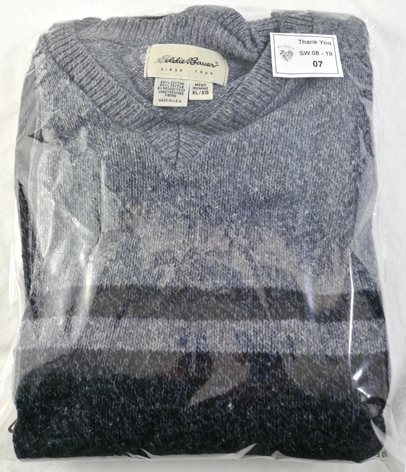 Eddie Bauer Grey Navy Knit Sweatshirt Jumper Men's Size XL Pullover