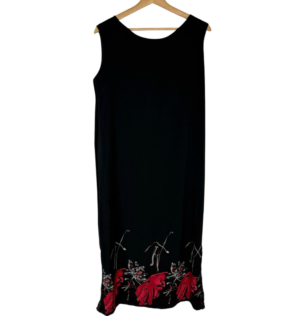 Floral Dress Set Women’s UK Size XL (16) Chiffon Midi Cardigan & Scarf Black Red