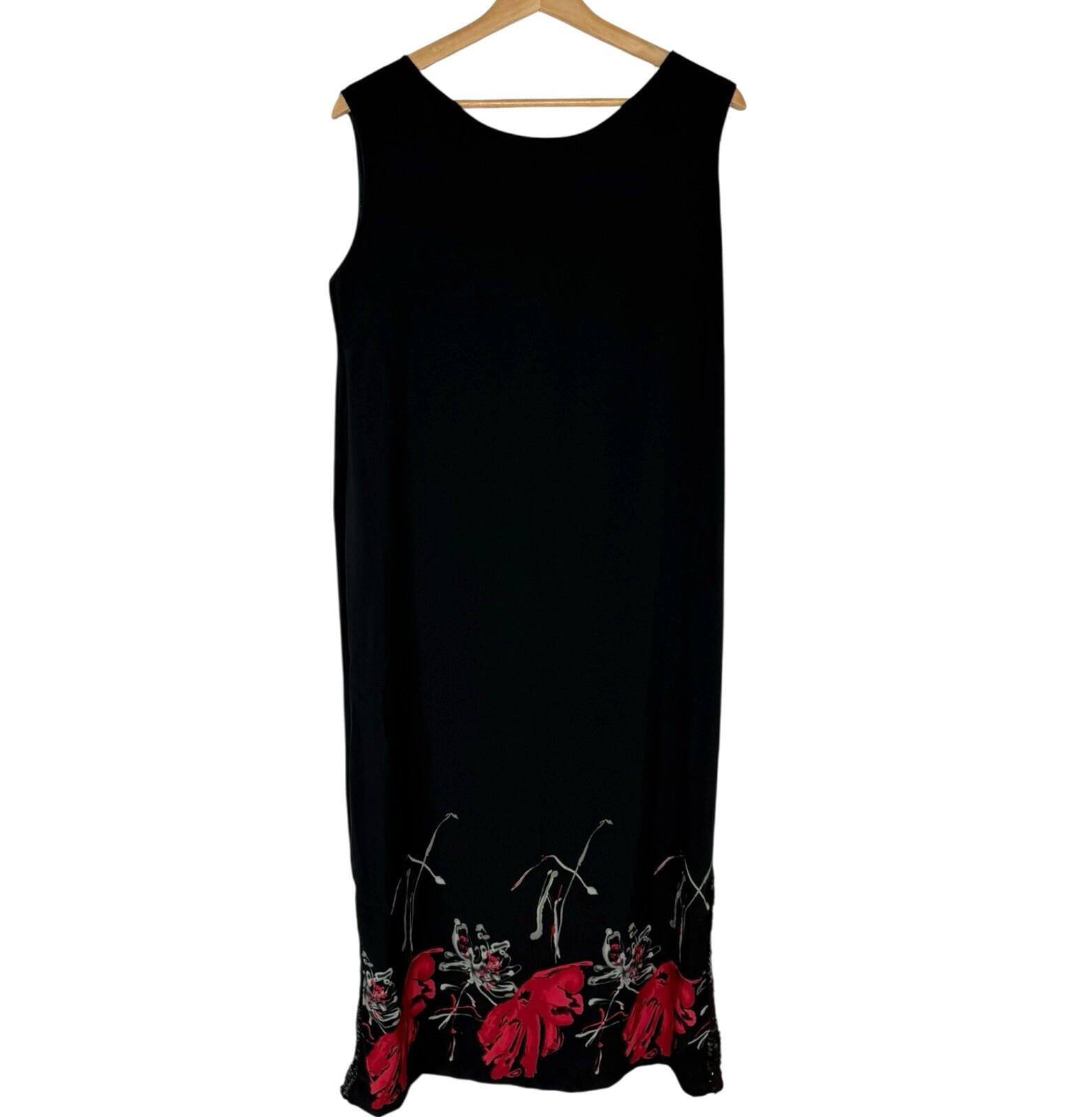 Floral Dress Set Women’s UK Size XL (16) Chiffon Midi Cardigan & Scarf Black Red