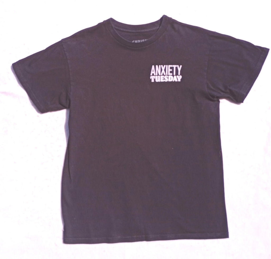 Graphic Print T-Shirt Men's UK Size M Black Crew Neck 100% Cotton Anxiety Theme