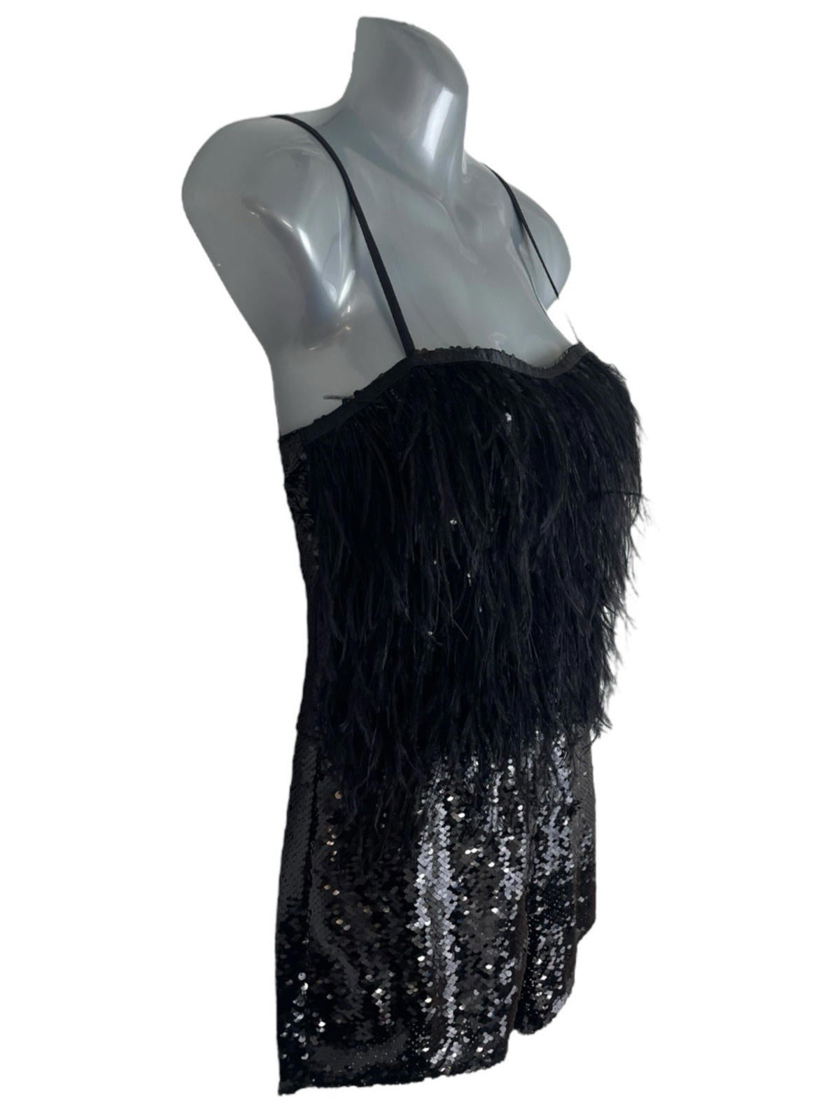 Pretty Little Thing Feather Detail Strappy Sequin Playsuit Women’s UK Size 8