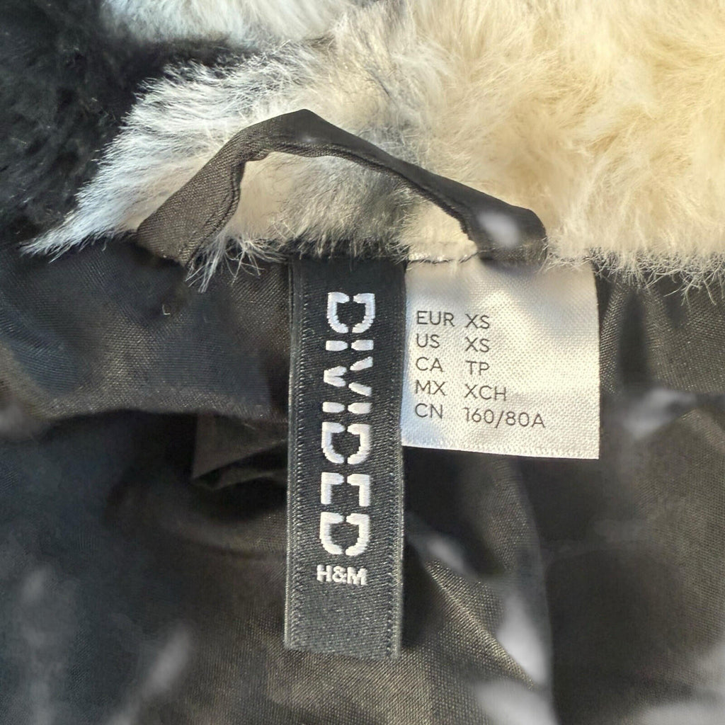 Divided Faux Fur Bomber Jacket Women’s UK Size XS Hooded Pockets Houndstooth