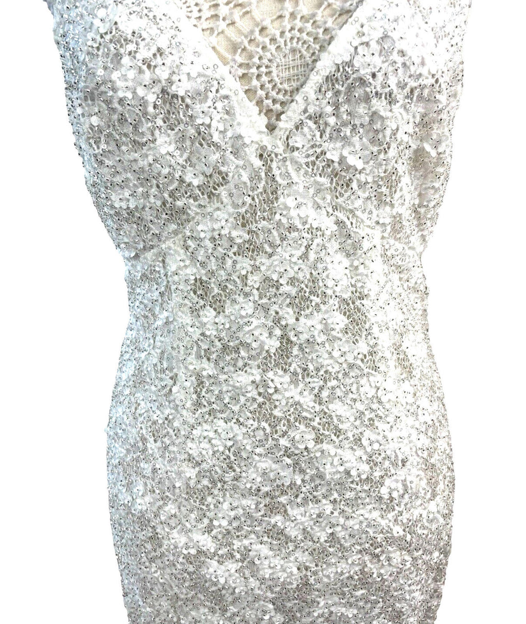 Nasty Gal Prom Dress Women's UK Size 12 White Embellished Backless Side Slit