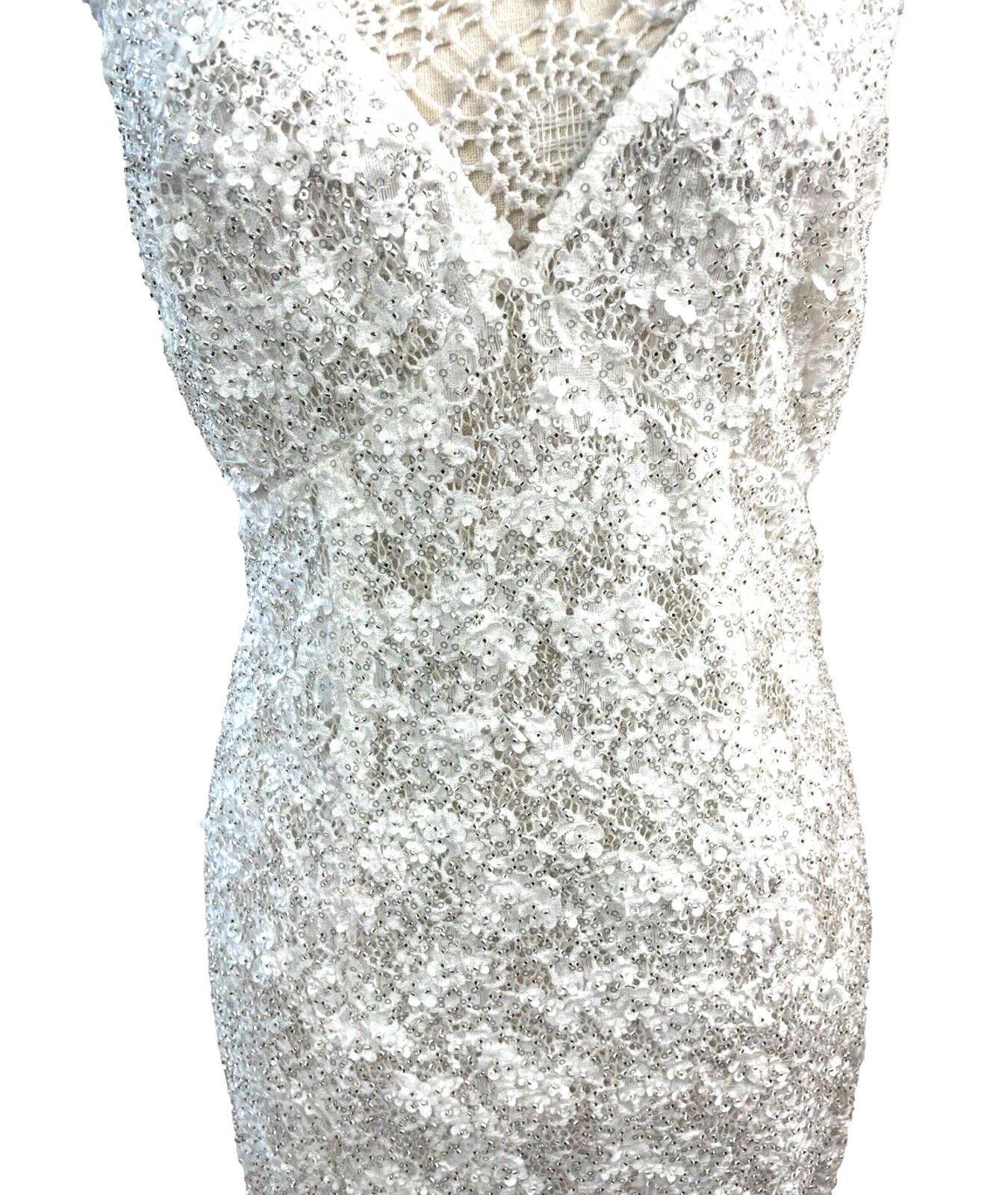 Nasty Gal Prom Dress Women's UK Size 12 White Embellished Backless Side Slit