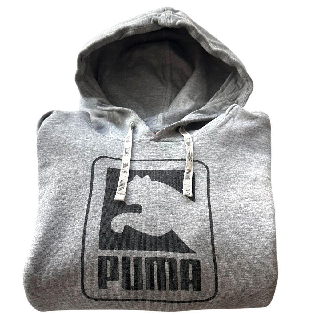 Puma Hoodie Men's UK Size L Grey Red Label Black Graphic Print Drawstring