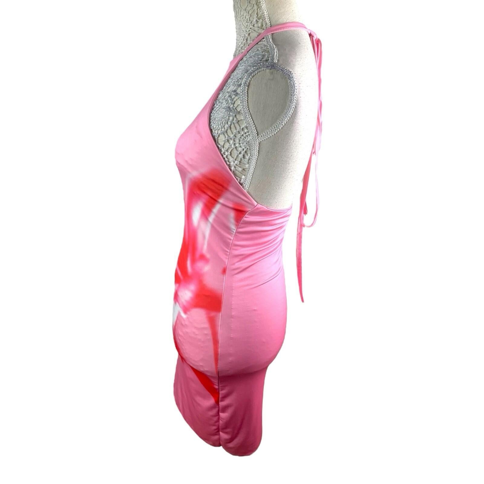 Pink Floral Mini Dress Halter Neck Backless Women’s UK Size 8