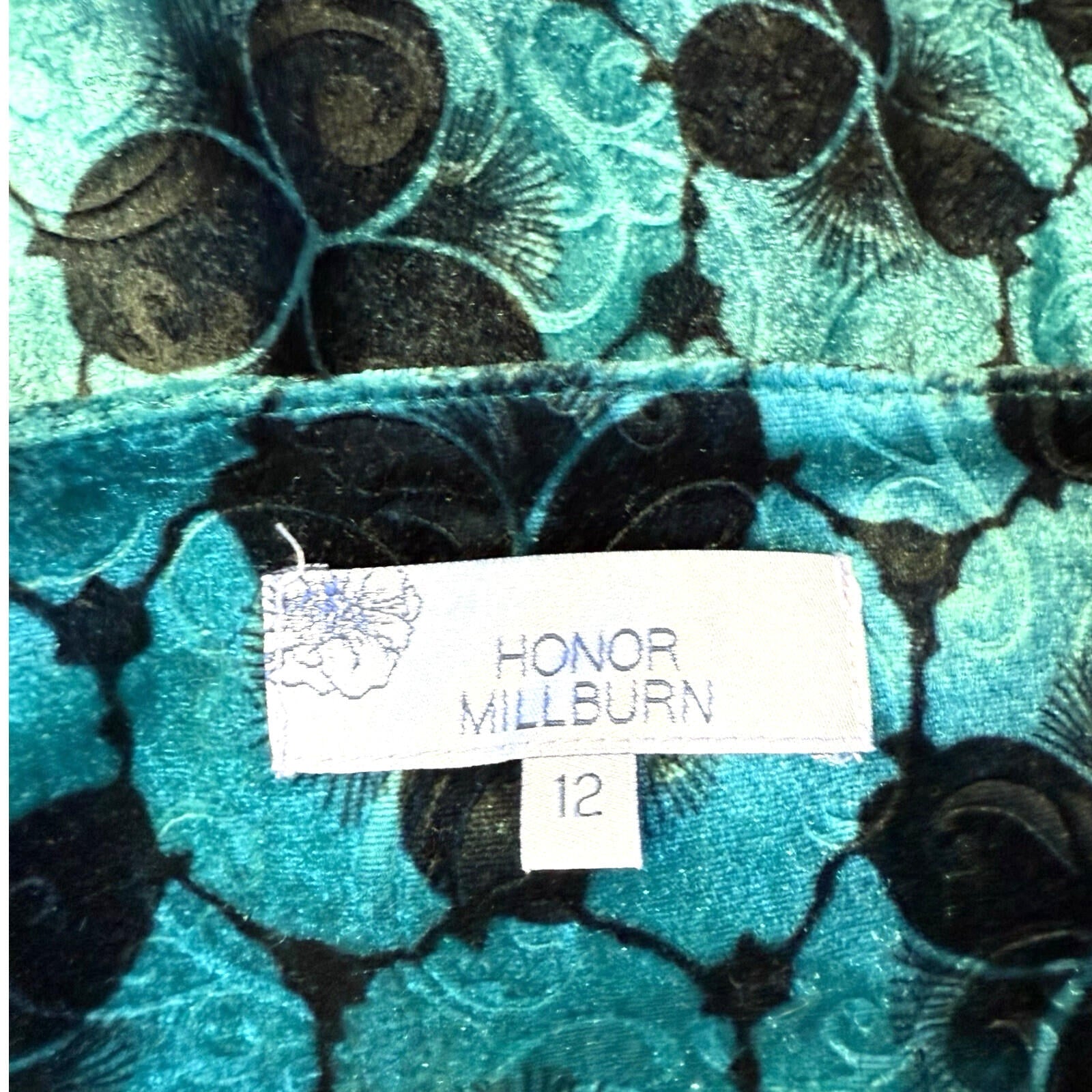 Honor Milburn Velour Top Women’s UK Size 12 Floral Velour Blue Black