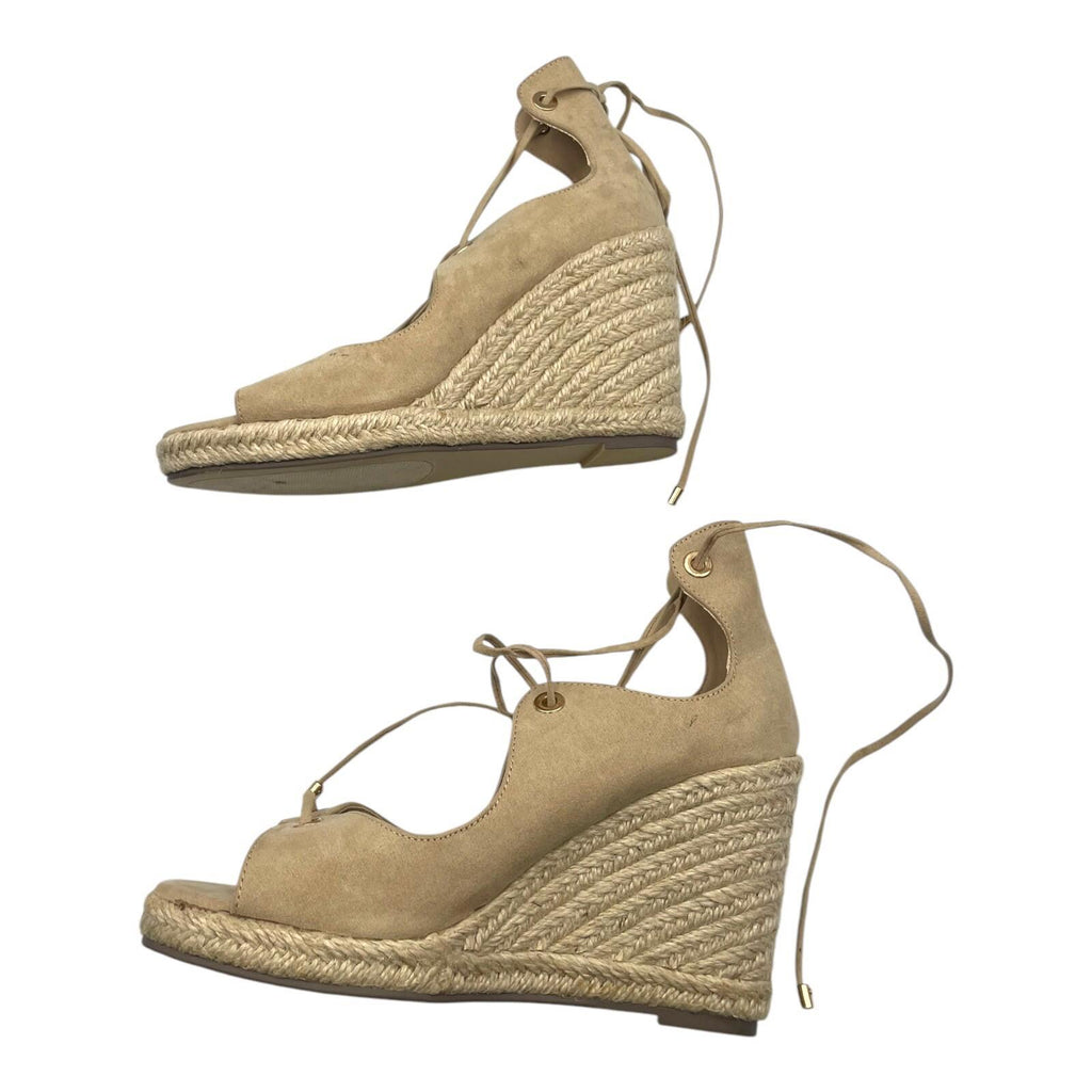 Just Fab Wedge Espadrille Shoes Women’s UK Size 6 Beige Suede Lace-Up Ankle