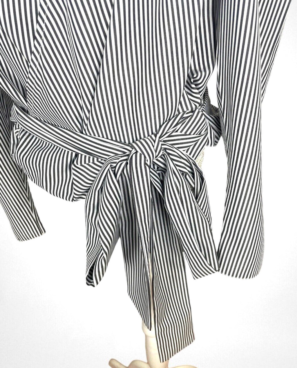 New Look Striped Wrap Shirt Blouse Top Women's UK Size 8 Puff Sleeve Waist Tie