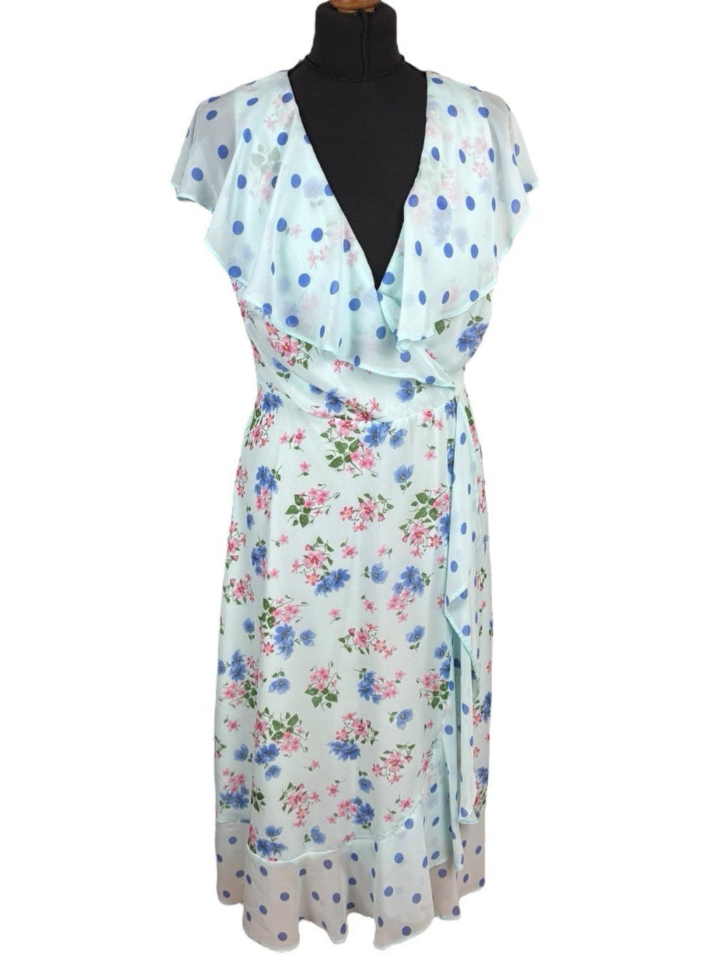 Roman Occasion Dress Midi Pastel Floral Chiffon V Neck Women’s UK Size 12