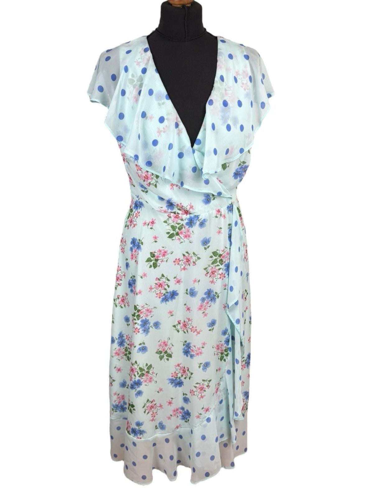 Roman Occasion Dress Midi Pastel Floral Chiffon V Neck Women’s UK Size 12