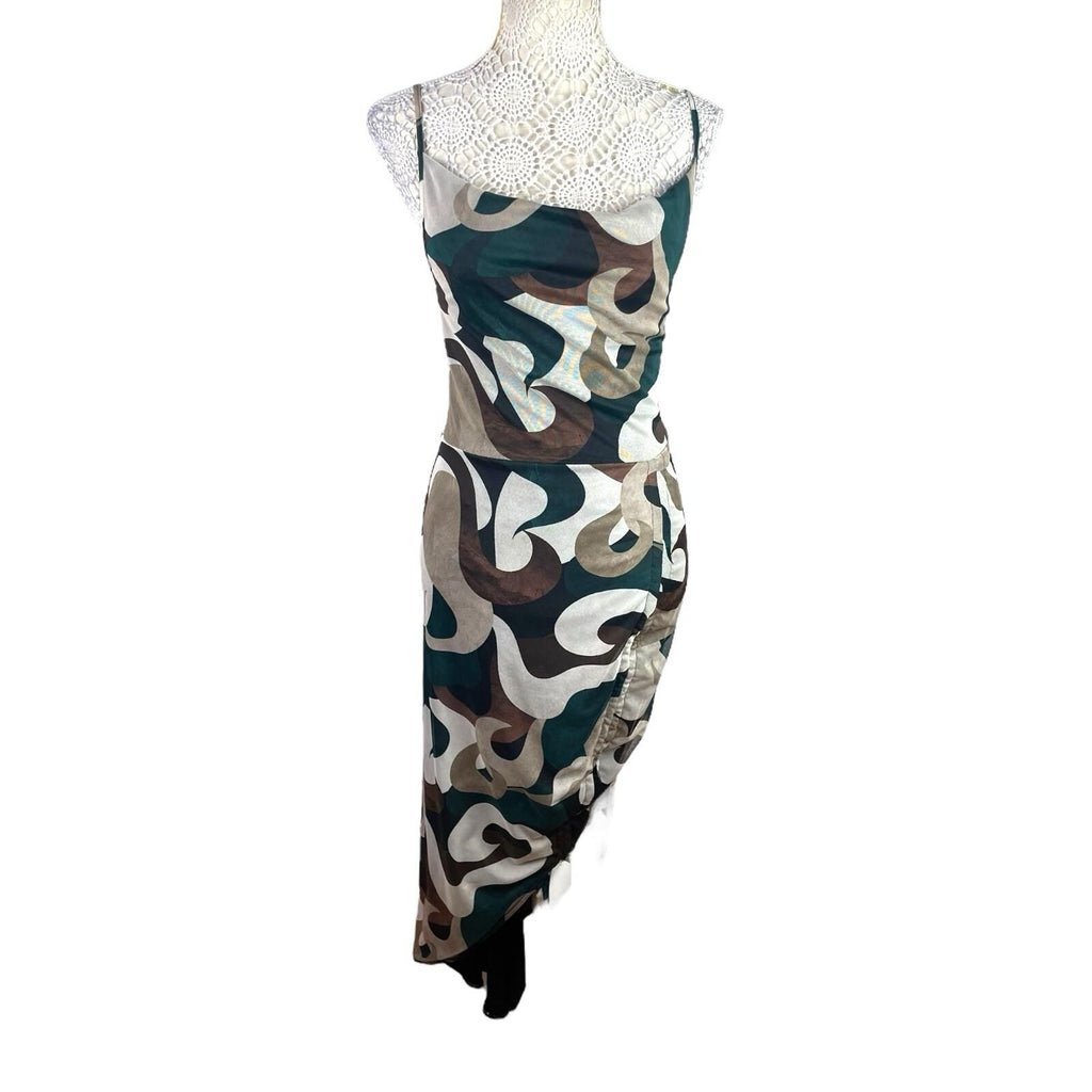 Pretty Little Thing Swirl Print Midi Dress Women’s UK Size 10 Abstract Camisole