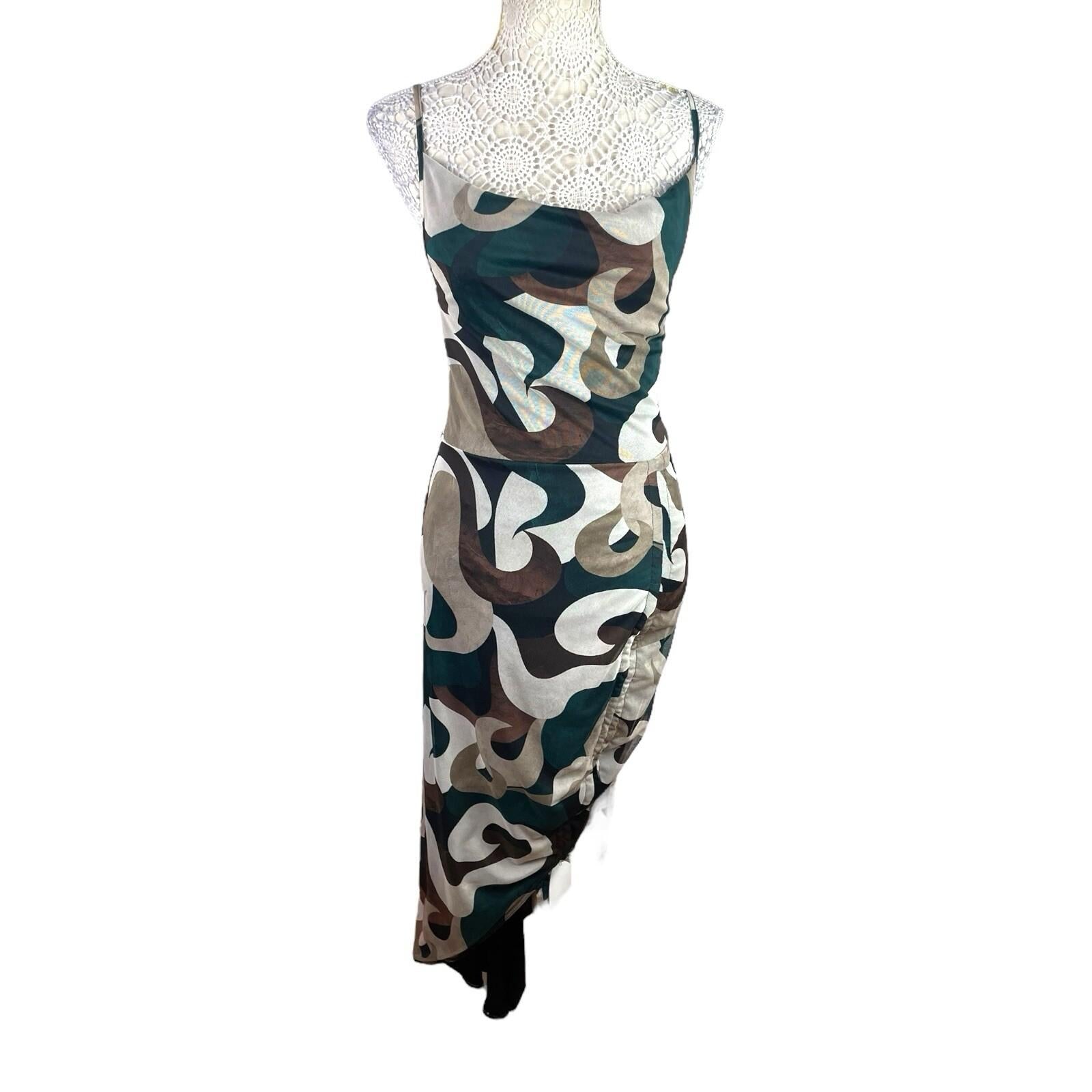 Pretty Little Thing Swirl Print Midi Dress Women’s UK Size 10 Abstract Camisole