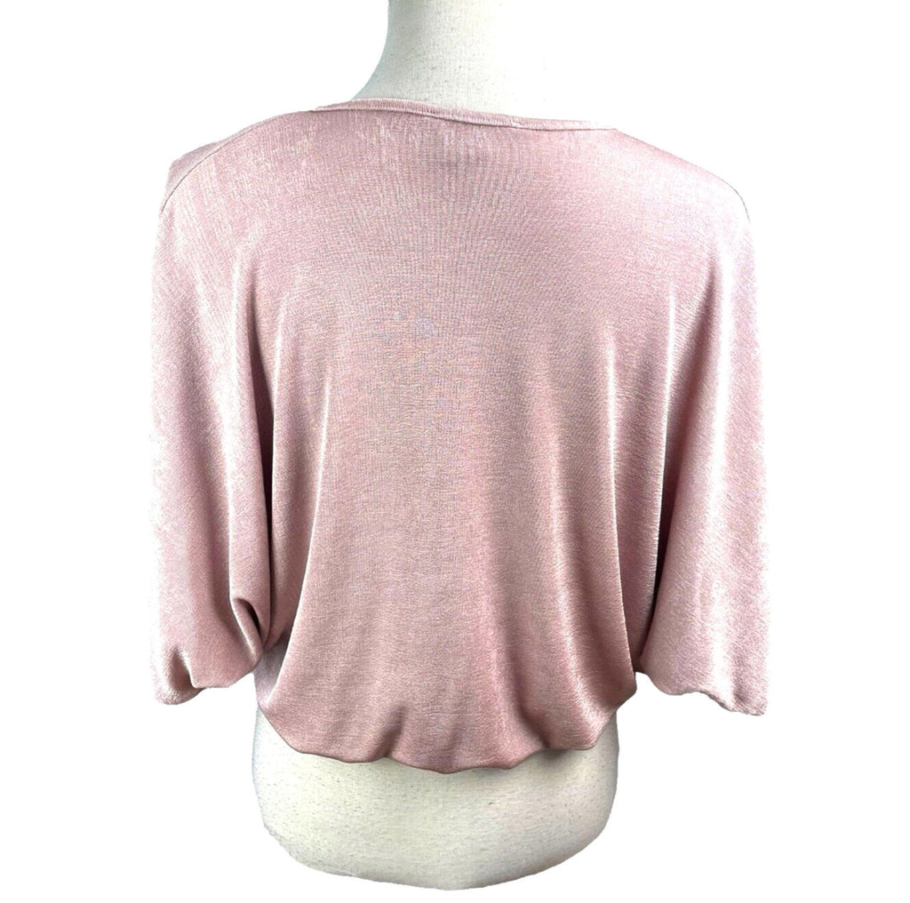 New Look Wrap Blouse Top Women’s UK Size 10 Pink Drape Front Shimmer 3/4 Sleeve