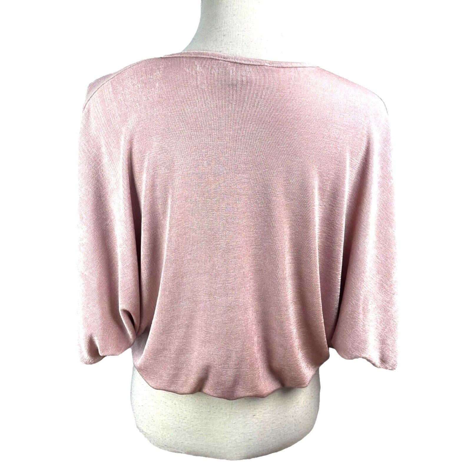 New Look Wrap Blouse Top Women’s UK Size 10 Pink Drape Front Shimmer 3/4 Sleeve