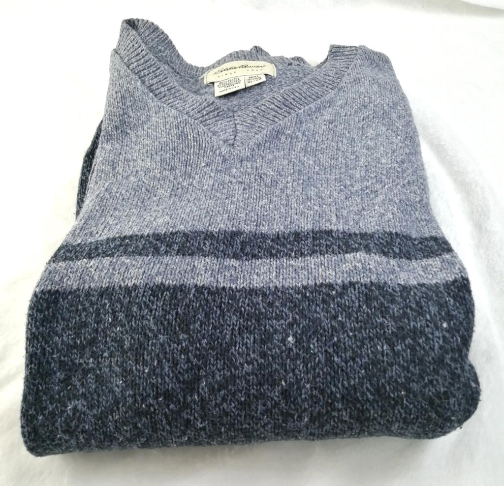 Eddie Bauer Grey Navy Knit Sweatshirt Jumper Men's Size XL Pullover
