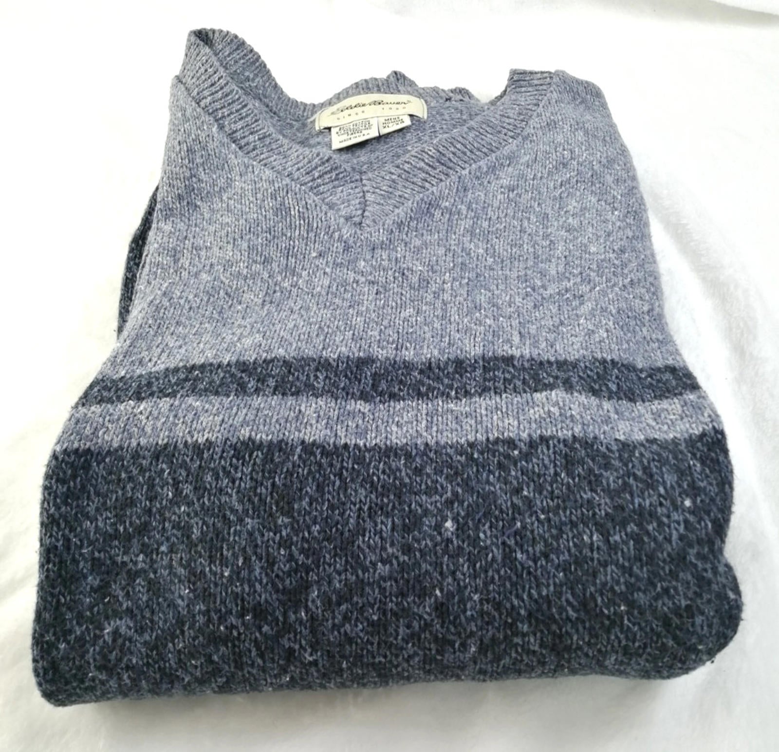 Eddie Bauer Grey Navy Knit Sweatshirt Jumper Men's Size XL Pullover