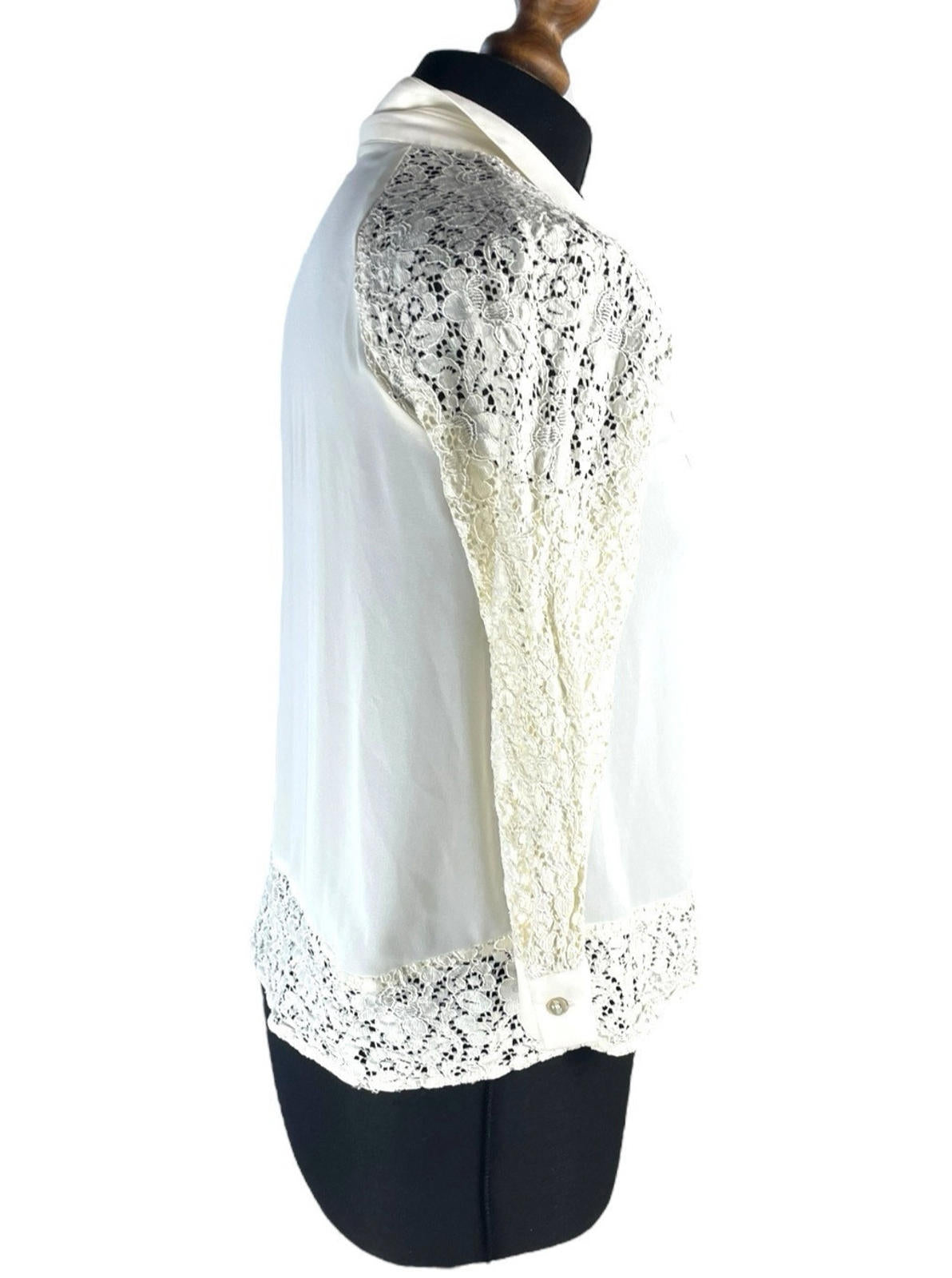 Zara Basic Ivory Blouse Lace Panels Women’s UK Size S