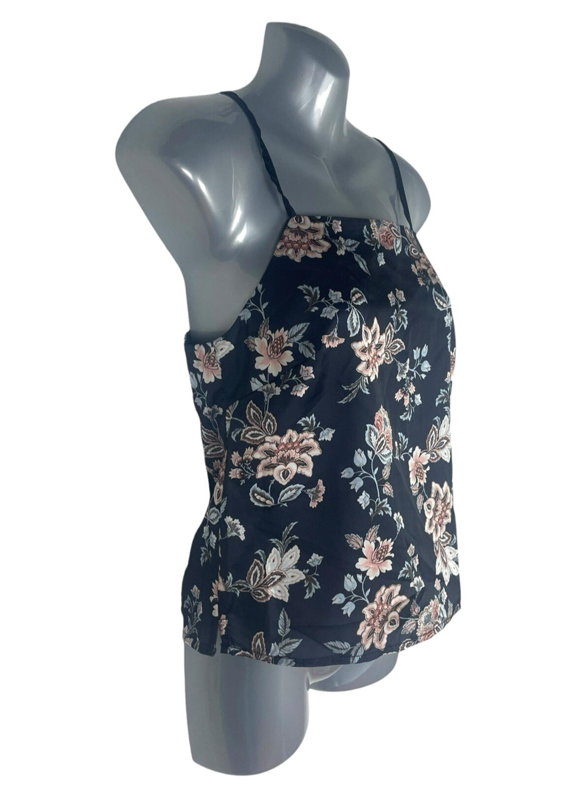 New Look Satin Camisole Top Women’s UK Size 8 Adjustable Strap Blue Floral