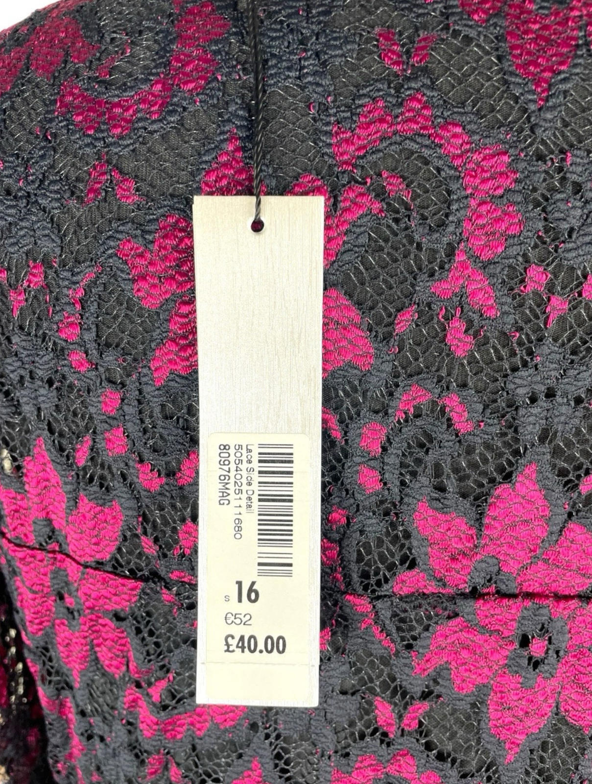 Roman Midi Dress Women’s UK Size 14 Pink & Black Floral Lace Long Sleeve Formal