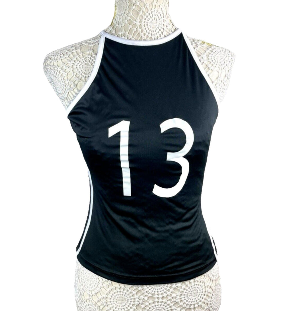 Tank Top Women's UK Size 8  Black Number 13 Print Sleeveless Slim Fit Summer