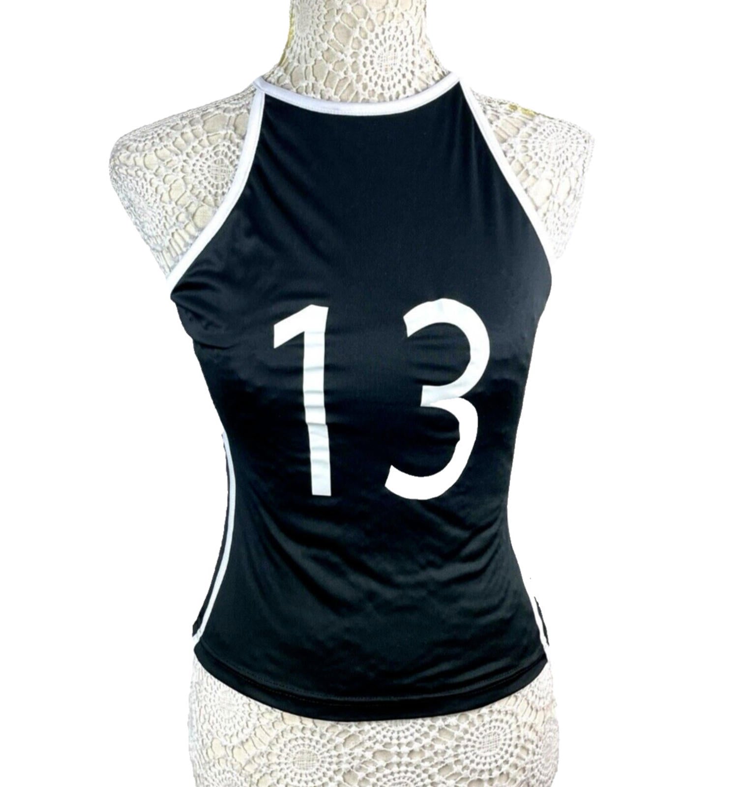 Tank Top Women's UK Size 8  Black Number 13 Print Sleeveless Slim Fit Summer