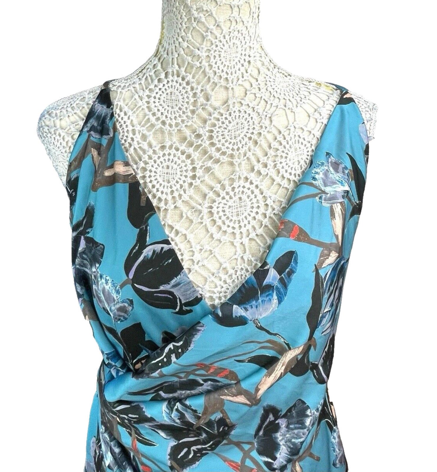 ASOS Blue Floral Midi Dress Silk Effect Women’s UK Size 12