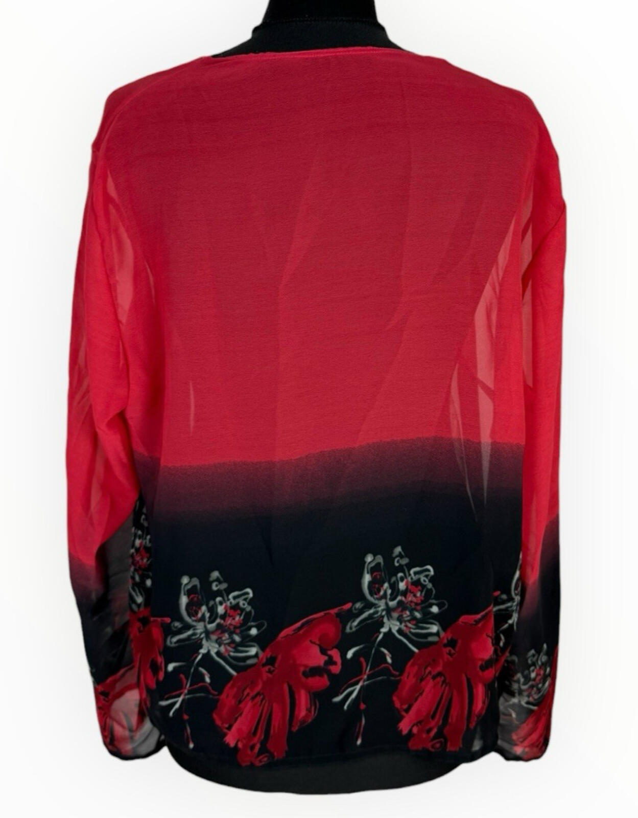 Floral Dress Set Women’s UK Size XL (16) Chiffon Midi Cardigan & Scarf Black Red