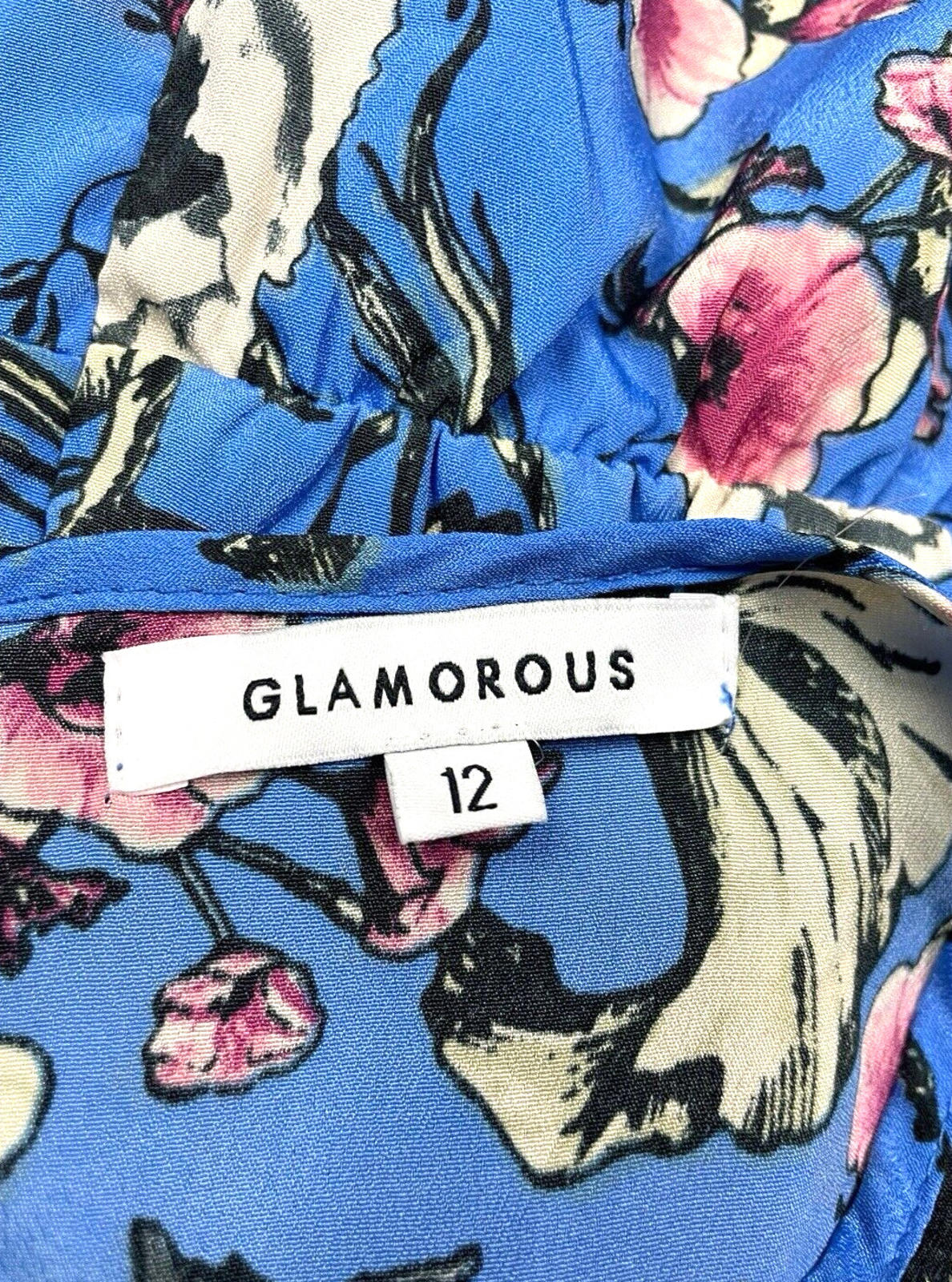 Glamorous Blue Satin Playsuit Floral Print Women’s UK Size 12