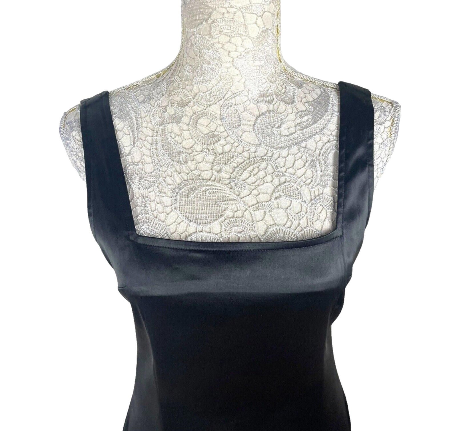 Satin Ballgown Prom Dress Low Back Black White Satin Bow Detail UK Size 8
