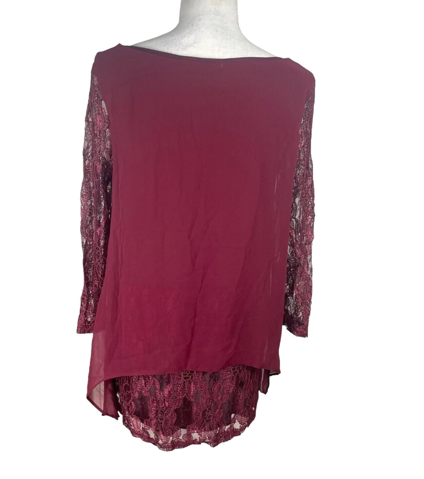 Floryday Burgandy Lace Tiered Top Women's UK Size M (8-10)